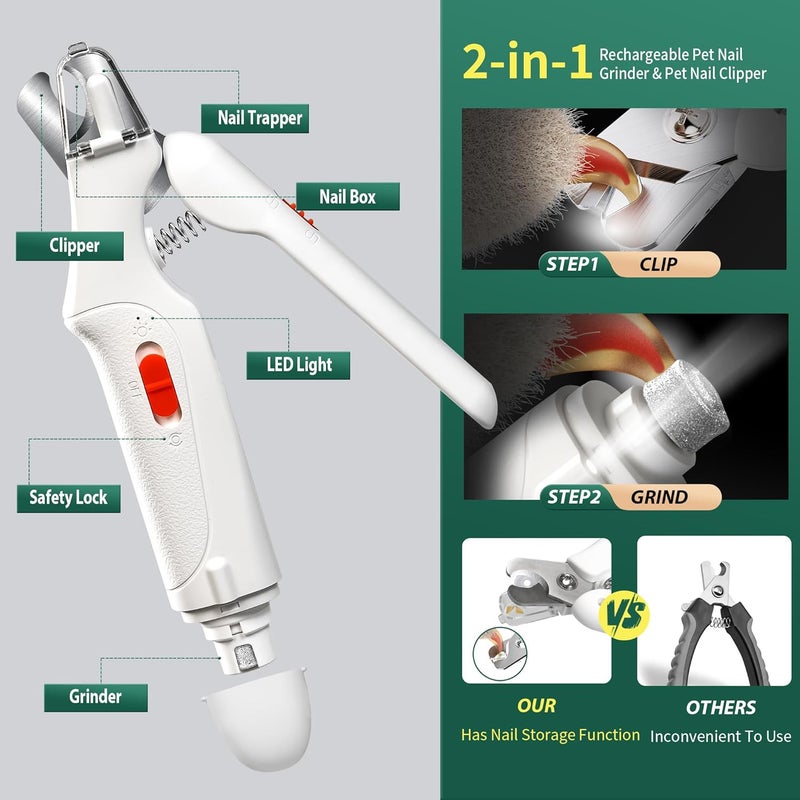 CATPICK 2-in-1 Cat Nail Clippers & Dog Nail Clippers Trimmers for Large Medium Small Dogs Cats Claw Trimmer Quick Sensor and Safety Guard USB Rechargeable with 2 LED Lights Dogs Nail Trimmer - Image 2